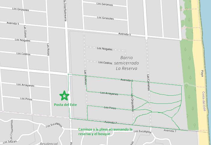 Mapa recorridos Posta del Este — La Reserva — Playa